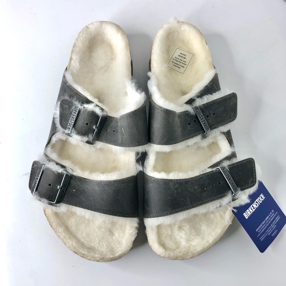 NIB Birkenstock Arizona Shearling Iron Leather Fur Lined Sandals Shoes - Picture 4 of 12